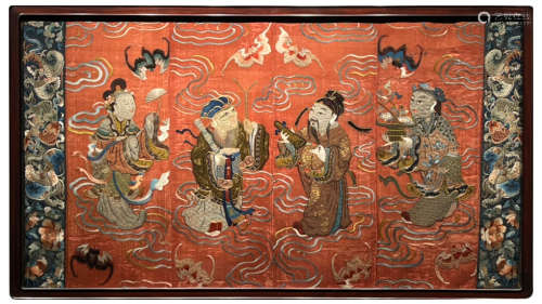 A Chinese Embroidered Hanging Panel of Eight Immortals