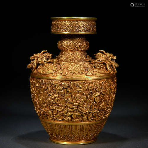 A Chinese Bronze-gilt Dragon Baluster Vase