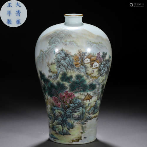 A Chinese Famille Rose Landscape Vase Meiping