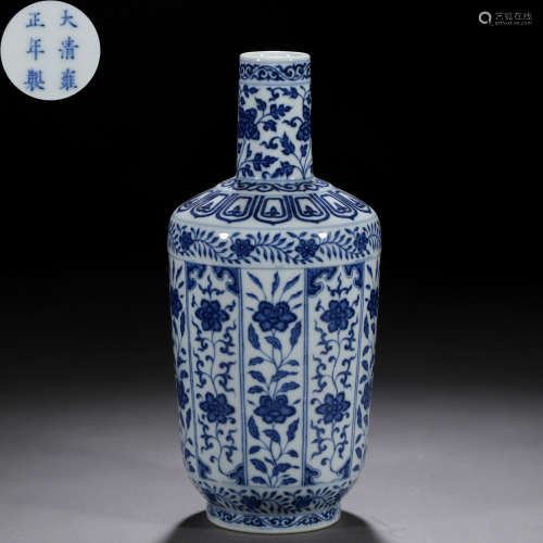 A Chinese Blue and White Floral Scrolls Vase
