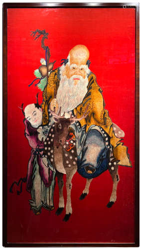 A Chinese Embroidered Hanging Panel of God of Longevity