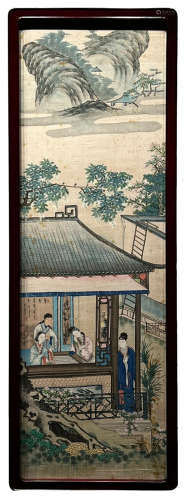 A Chinese Embroidered Hanging Panel of West Chamber Story