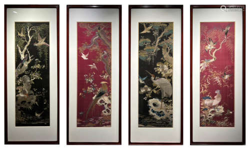 A Set of Four Chinese Embroidered Hanging Panel of Flower an...