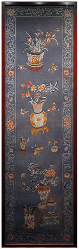 A Chinese Embroidered Hanging Panel of Hundred Antiques