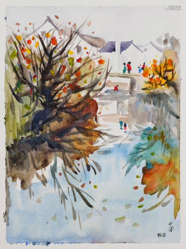 A Chinese Watercolor Painting Signed Wu Guanzhong
