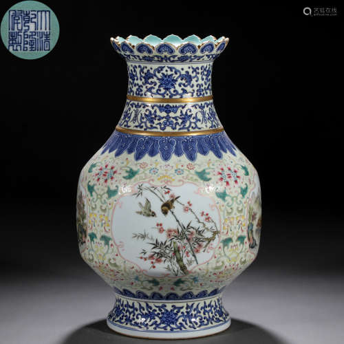 A Chinese Famille Rose and Gilt Flower and Bird Vase