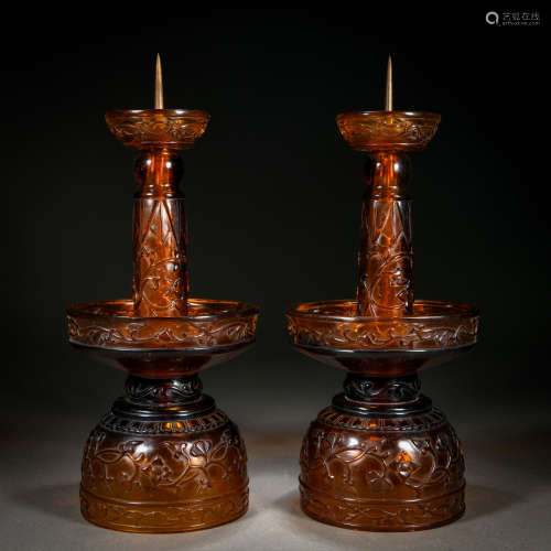 Pair Peking Glass Candle Sticks