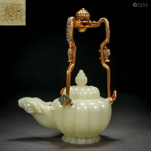 A Chinese Carved White Jade Teapot