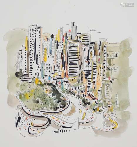 A Chinese Ink and Watercolor Painting Signed Wu Guanzhong