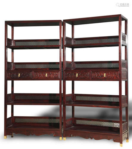 Pair Chinese Carved Shelves