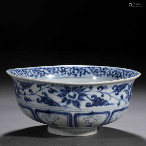 A Chinese Blue and White Lotus Scrolls Bowl