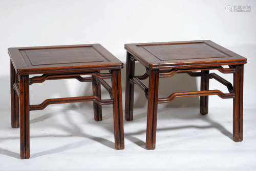 Pair Chinese Huanghuali Squared Stools