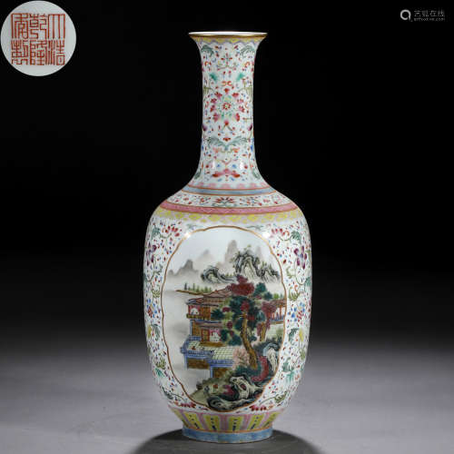 A Chinese Famille Rose Landscape Vase