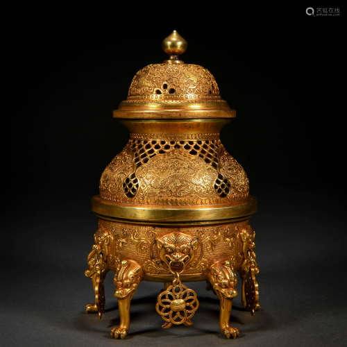 A Chinese Bronze-gilt Dragon Incense Burner