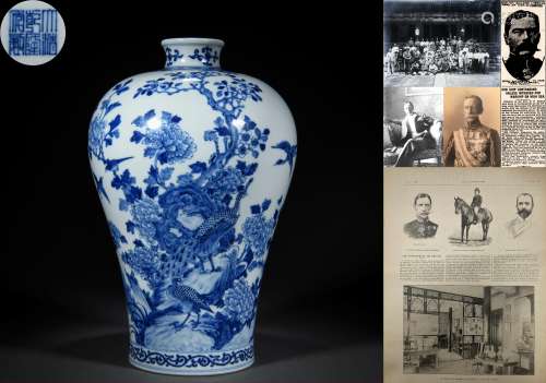 A Chinese Blue and White Cranes and Flower Vase Meiping