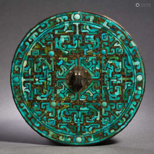 A Chinese Turquoise Inlaid Circular Mirror