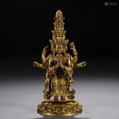 A Chinese Bronze and Gilt Figure of Avalokitesvara