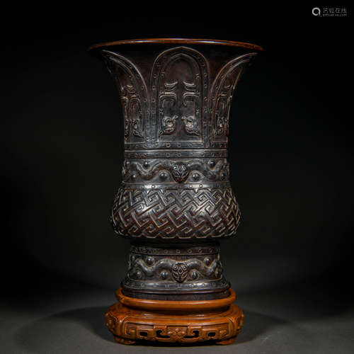 A Chinese Carved Rosewood Beaker Vase