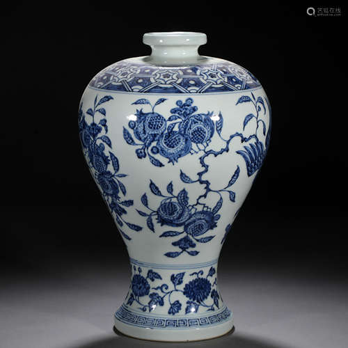 A Chinese Blue and White Three Abundances Vase Meiping