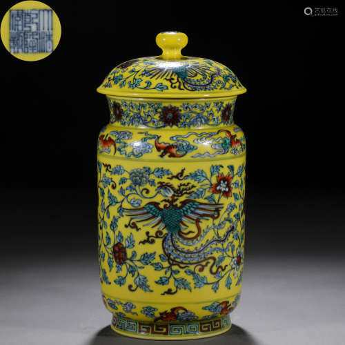 A Chinese Yellow Ground and Doucai Glaze Lantern Vase