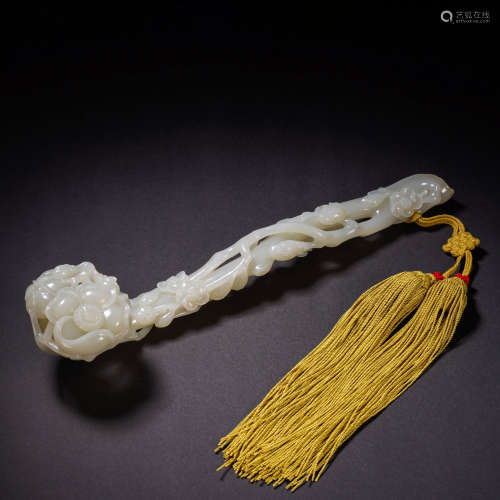 A Chinese Carved White Jade Ruyi Scepter