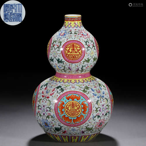 A Chinese Famille Rose and Gilt Double Gourds Vase