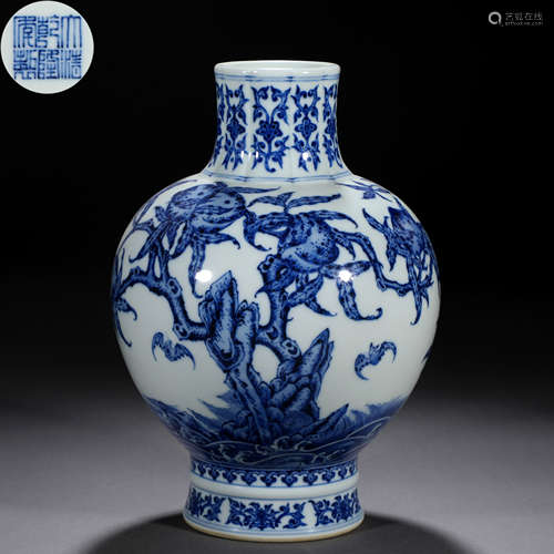 A Chinese Blue and White Peaches Zun Vase