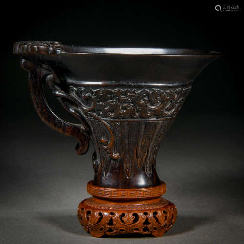 A Chinese Carved Rosewood Chilong Cup