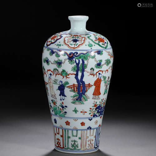 A Chinese Famille Verte Figural Story Vase Meiping