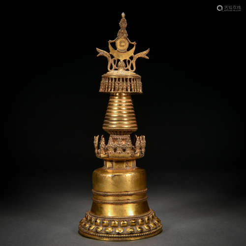 A Tibetan Bronze-gilt Stupa