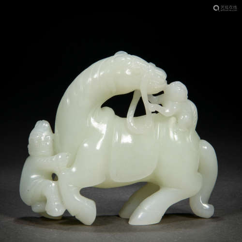 A Chinese Carved Jade Monkey on Horse