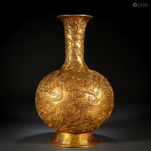 A Chinese Bronze-gilt Dragon Bottle Vase