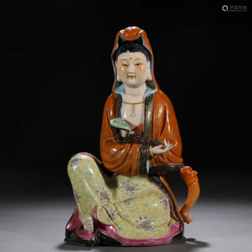 A Chinese Famille Rose and Gilt Figure of Guanyin