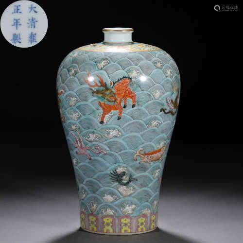 A Chinese Famille Rose Mythical Beasts Vase Meiping