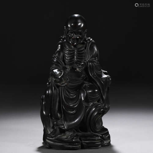 A Chinese Carved Rosewood Figure of Luohan