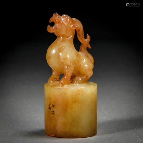 A Chinese Carved Chinese Soapstone Beast Seal