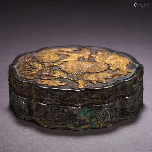 A Chinese Bronze Parcel Gilt Box with Cover