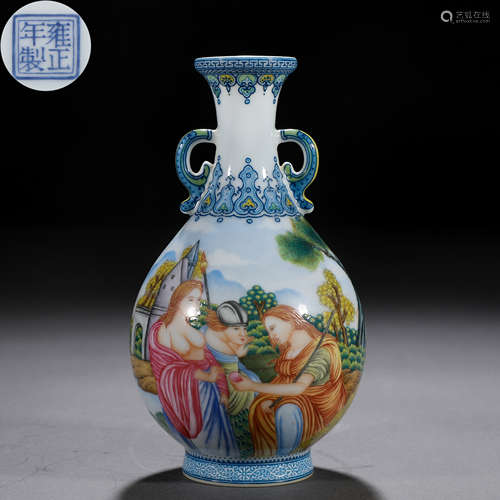 A Chinese Yangcai Glaze Figural Story Vase