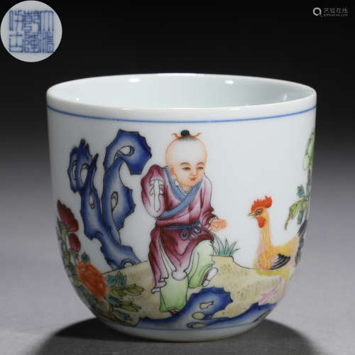 A Chinese Famille Rose Chicken Cup