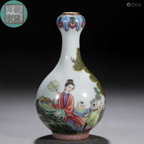 A Chinese Falangcai Glaze Figural Story Garlic Head Vase