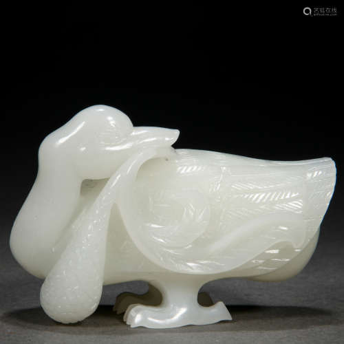 A Chinese Carved White Jade Swan
