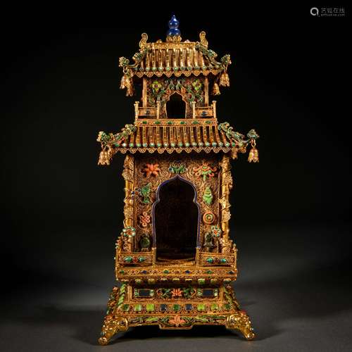 A Chinese Hardstone Inlaid Bronze-gilt Shrine