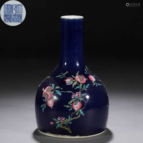 A Chinese Blue Ground and Famille Rose Bell Shape Vase