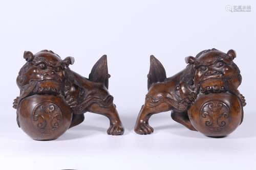 Pair of Chinese Chengxiang Wood Lions