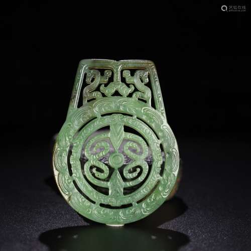 Chinese Spinach Jade Carved Bi