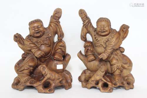 Pair of Chinese Wood Carved Figurines