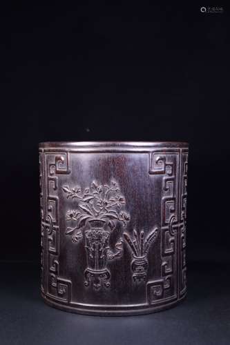 Chinese Zitan Wood Carved Brushpot