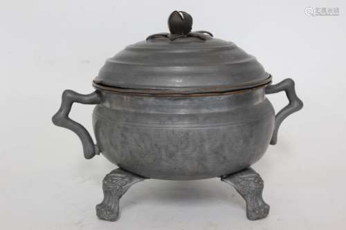 Chinese Pewter Tripod Food Container
