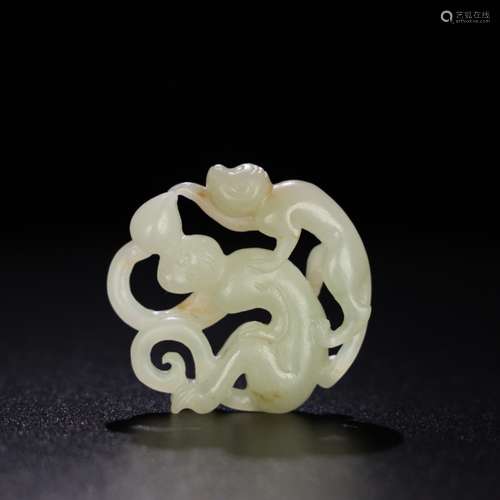 Chinese Jade Carved Monkey Pendant