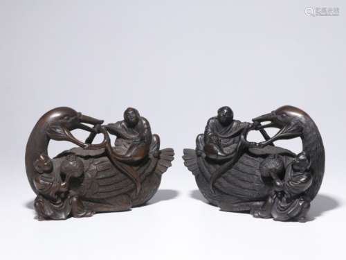 Pair of Chinese Chengxiang Wood Carved Swans